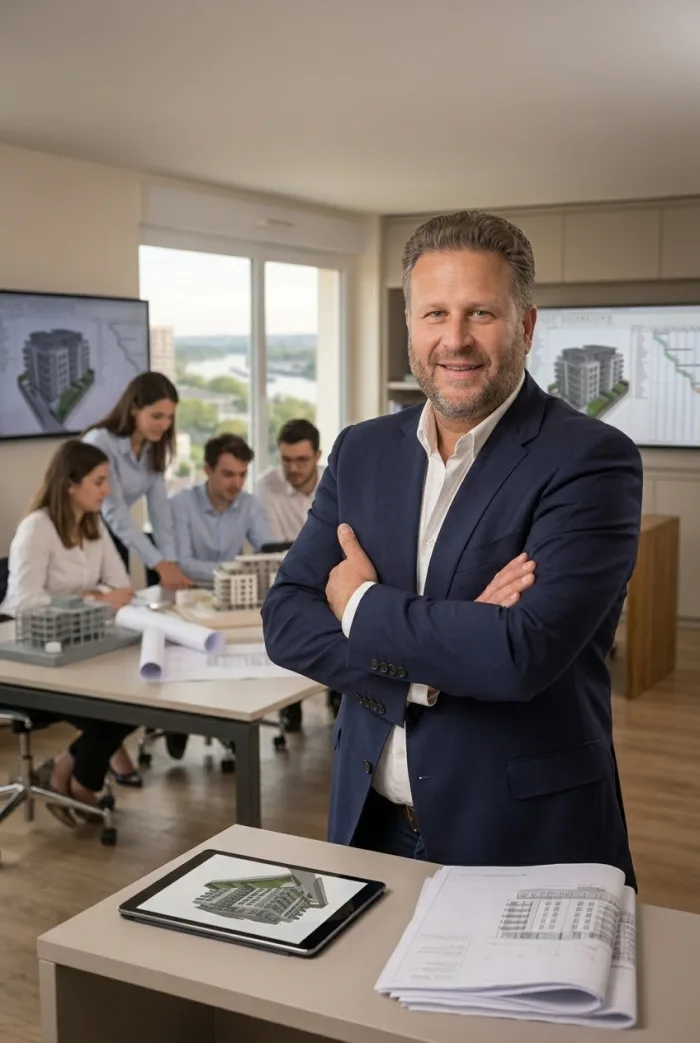 Mickaël Briodeau, directeur général de SD Ingénierie, dans les bureaux avec son équipe